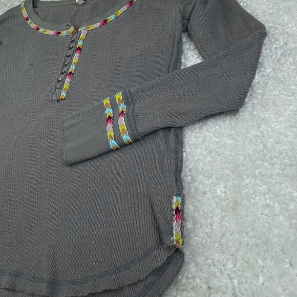 Free People Thermal Rainbow Stitched Henley Top Grey - Picture 8 of 13